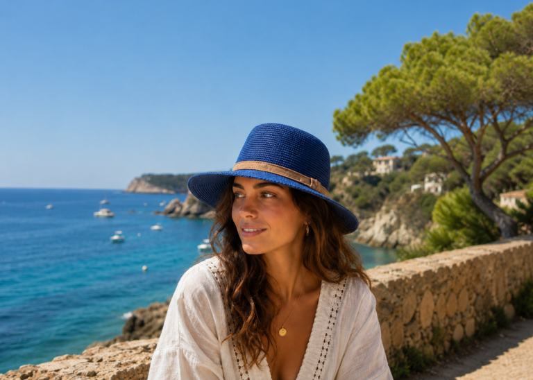 Mujer con sombrero de crochet flexible
