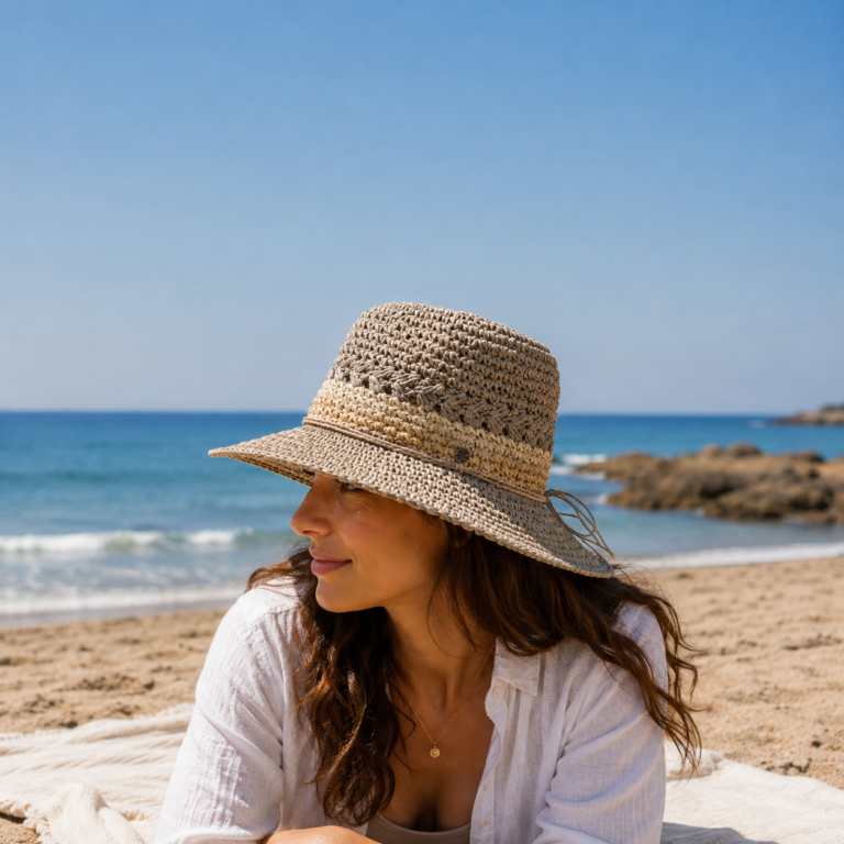 Sombrero flexible y plegable de crochet para la playa