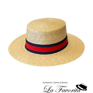 Sombrero canotier ala ancha cinta roja-azul natural - Miralles