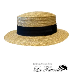Sombrero canotier ala corta cinta negra - Beirets
