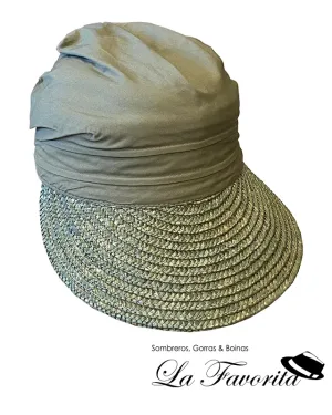 Gorra mujer verano visera paja y tela verde - Miralles