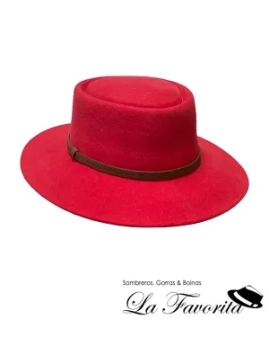 Sombrero mujer lana copa cordobés cinta cuero 9-07-166 rojo vivo - Miralles