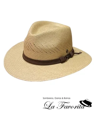 Sombrero Panamá Fashion Air ala ancha cinta cuero tostado - Vintimilla