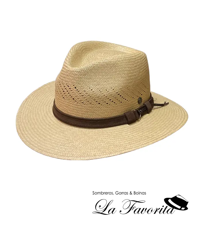 Sombrero Panamá Fashion Air ala ancha cinta cuero tostado - Vintimilla