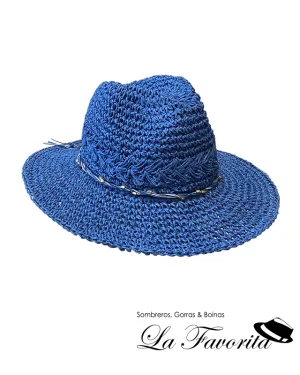 Sombrero mujer verano crochet cinta entrelazada SZ88MPUB azul - Loevenich