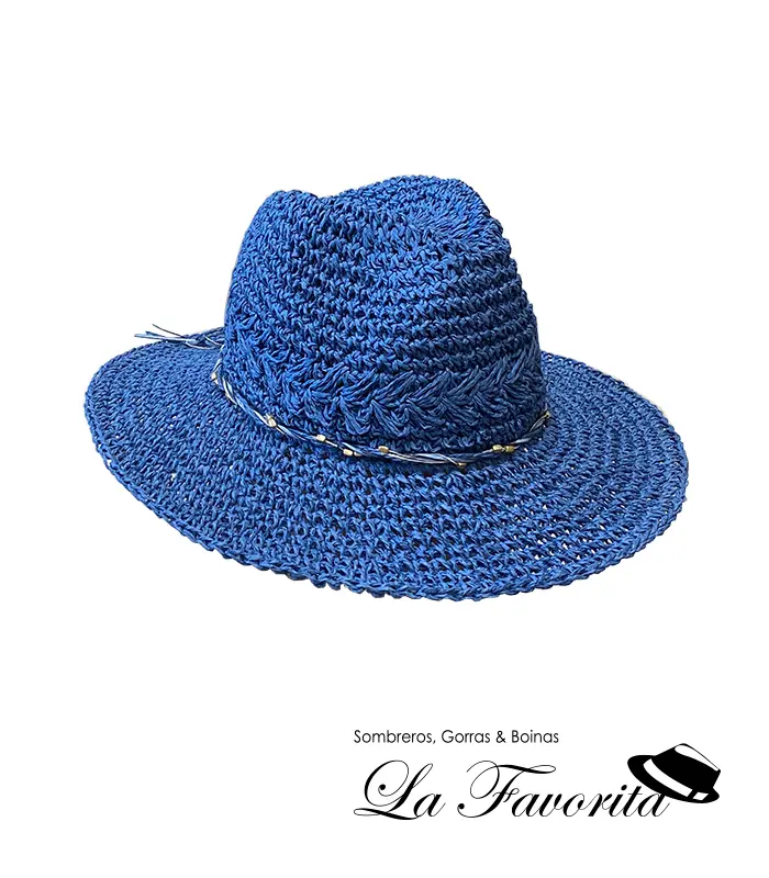 Sombrero mujer verano crochet cinta entrelazada SZ88MPUB azul - Loevenich