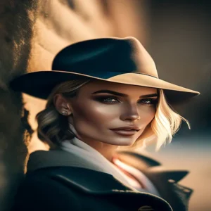 Mujer con sombrero fedora clásico de invierno
