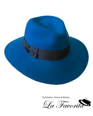 Sombrero mujer fedora lana ala ancha turquesa - Miralles