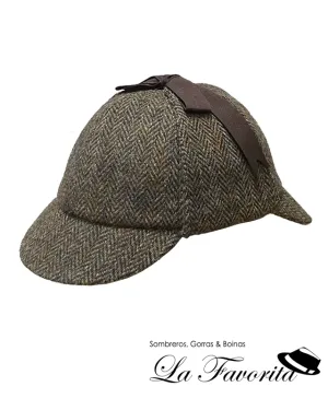 Gorra Sherlock Holmes Harris Tweed espiga lateral verde - Failsworth