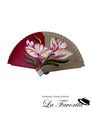 Abanico madera 54124 flor granate beig - Aire Distinto