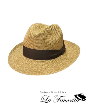 Sombrero verano fedora trenza fino flexible camel - Miralles