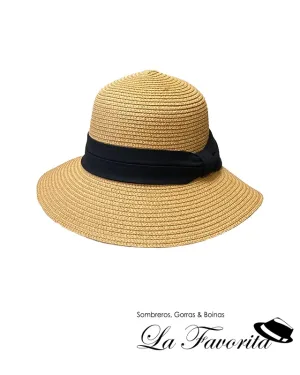 Sombrero mujer verano copa redonda trenza cosida 118907-0038 tostado - Hat Club