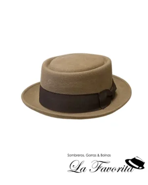 Sombrero pork pie lana camel cinta marrón - Miralles