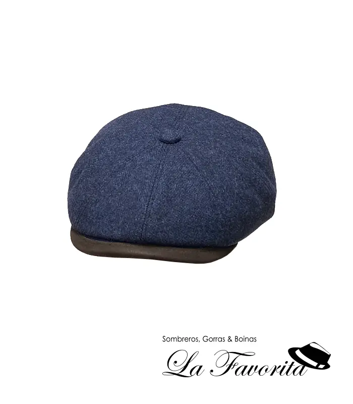 Gorra lana 8 panales botón visera cuero 211402-0085 azul - Hat Club