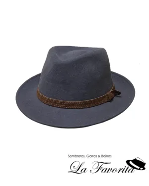 Sombrero clásico fedora lana ala media cinta cuero 25 203116-0006 gris - Hat Club
