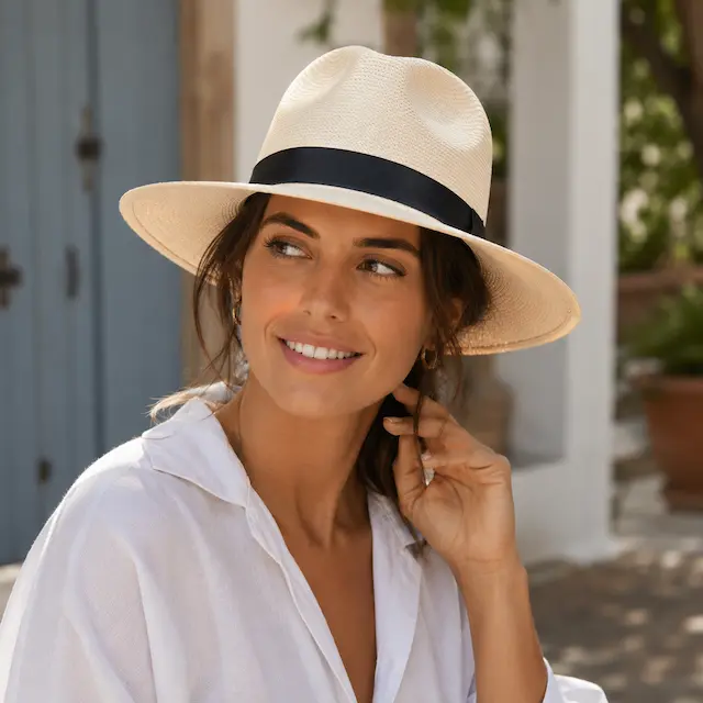 Mujer con sombrero panamá