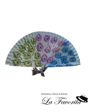 Abanico madera pavo real colores 55151 - Aire Distinto