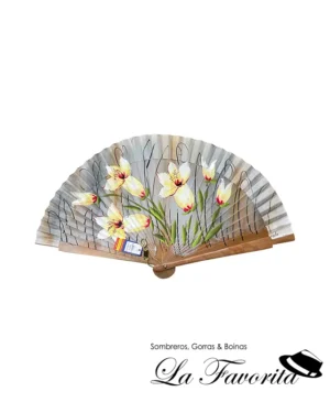 Abanico madera flor grande amarillo 5117 - Aire Distinto