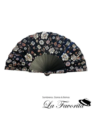 Abanico tela flores negro 25 65066 - Aire Distinto