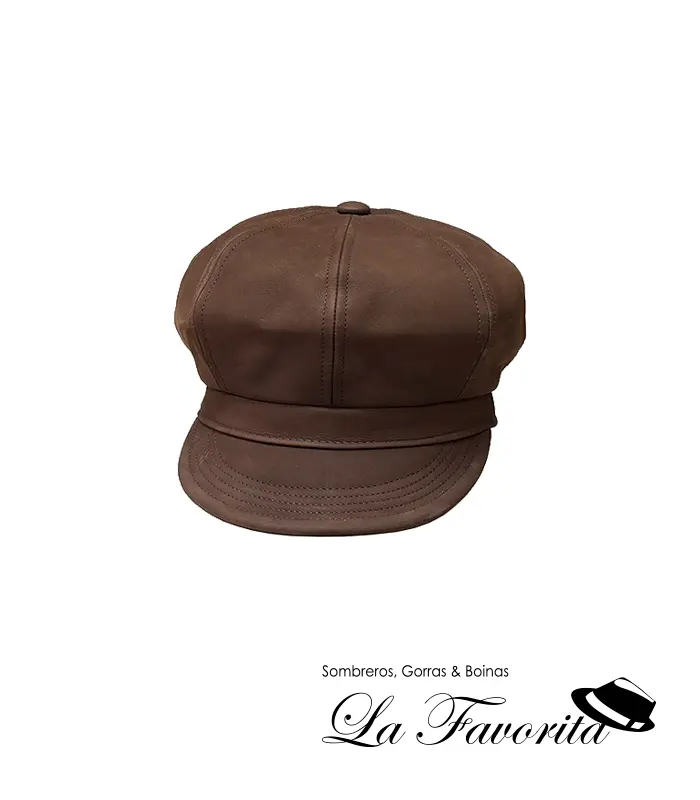 Gorra 8 paneles botón cuero Berrettone 58941 marrón - Alfonso d'Este