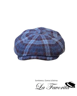 Gorra 8 paneles botón cuadro grande lana Kyoto 58495 azul - Alfonso D'Este