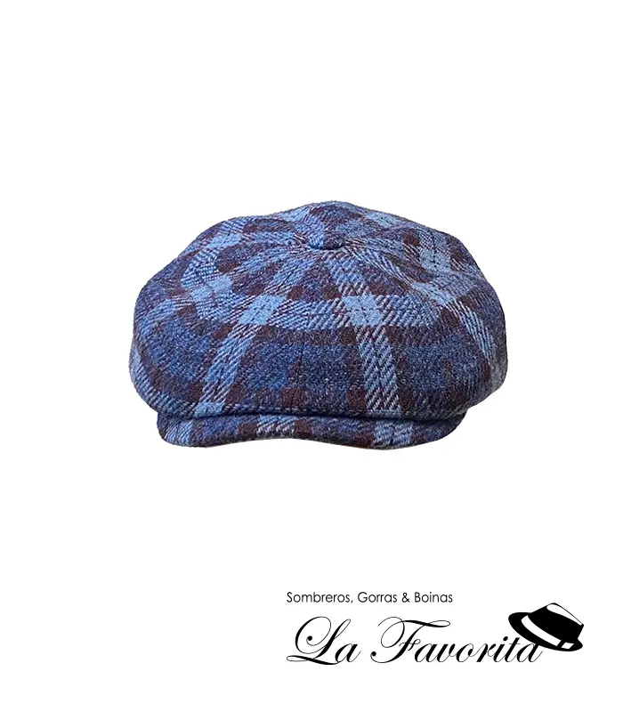 Gorra 8 paneles botón cuadro grande lana Kyoto 58495 azul - Alfonso D'Este