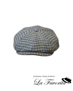 Gorra 8 paneles botón lana pata gallo Kyoto 58626 verde-azul - Alfonso D'Este