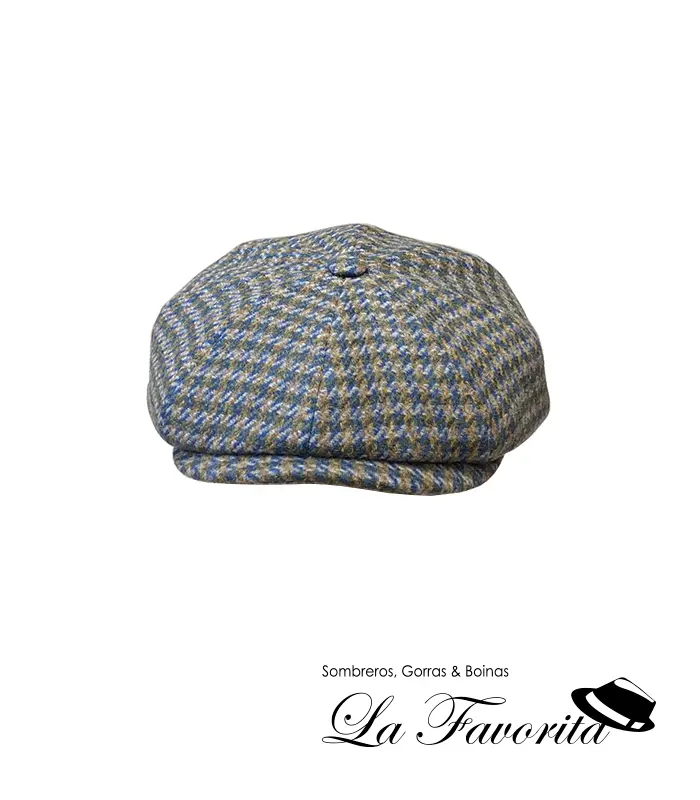 Gorra 8 paneles botón lana pata gallo Kyoto 58626 verde-azul - Alfonso D'Este