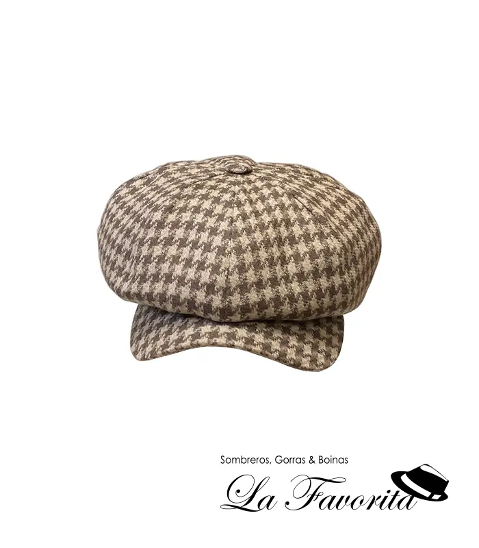 Gorra 8 paneles botón lana pata gallo Sinisa 58480 beig - Alfonso D'Este