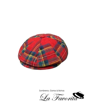 Gorra lana 8 paneles botón tartán O-268-F rojo vivo - Verra