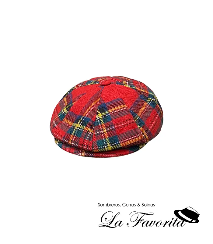 Gorra lana 8 paneles botón tartán O-268-F rojo vivo - Verra