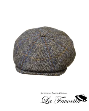Gorra lana 8 paneles botón Harris Tweed espiga 211501 0092 marrón - Hat Club