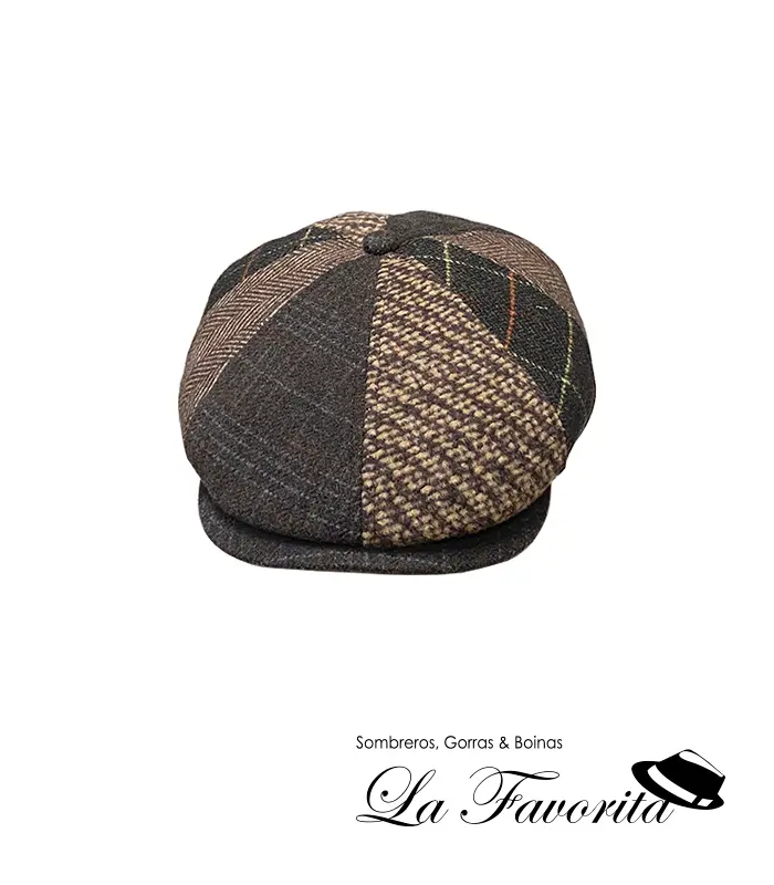 Gorra lana 8 paneles botón Patchwork 1-20-855 marrón - Miralles