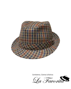 Sombrero lana cuadros DS 52267 beig-azul - Alfonso D'Este