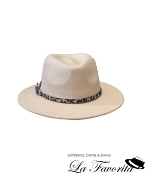 Sombrero mujer fedora lana cinta animal print AW724 crudo - Aranda Sombreros