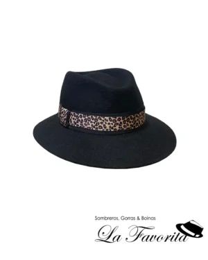 Sombrero mujer lana ala corta cinta animal print AA9224 negro - La Favorita