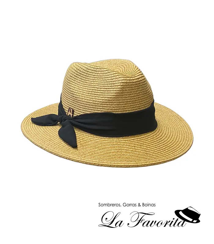 Sombrero mujer verano fedora lazo negro AS789 beig - Aranda Sombreros