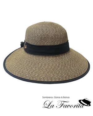Sombrero mujer verano Pamela abierta con lazada AS535 negro - Aranda Sombreros