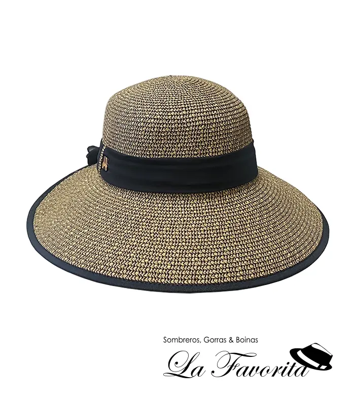 Sombrero mujer verano Pamela abierta con lazada AS535 negro - Aranda Sombreros