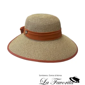 Sombrero mujer verano Pamela abierta con lazada AS535 terracota - Aranda Sombreros