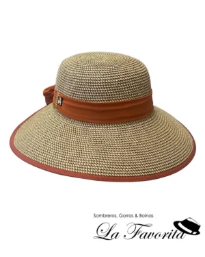 Sombrero mujer verano Pamela abierta con lazada AS535 terracota - Aranda Sombreros