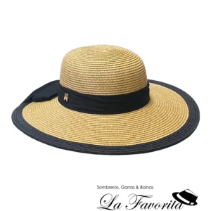 Sombrero mujer veraano pamela borde bicolor lazo AS520 beig - Aranda Sombreros