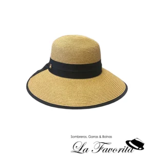 Sombrero mujer verano Pamela flexible aplique dorado AS569 cinta negra - Aranda