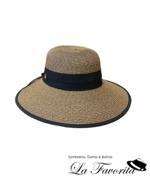 Sombrero mujer verano pamela flexible aplique dorado AS569 negro - Aranda