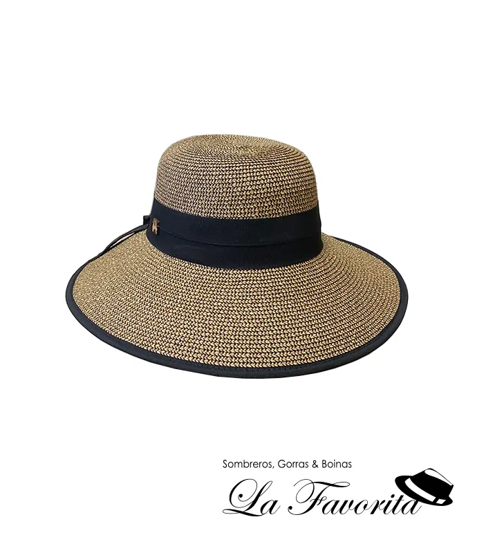 Sombrero mujer verano pamela flexible aplique dorado AS569 negro - Aranda
