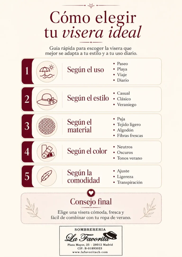 Infografía para elegir la visera ideal según uso, estilo, material, color y comodidad