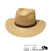 Sombrero verano indiana ala ancha bajada cinta cuero 24 tostado - La Favorita