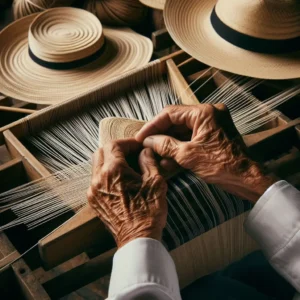 Maestro tejedor ecuatoriano tejiendo un sombrero panamá