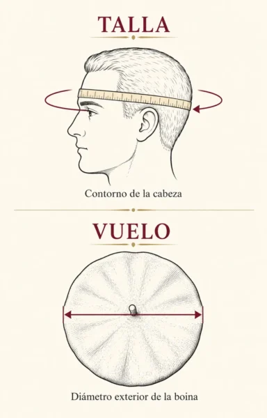 Esquema que diferencia el contorno de la cabeza y el vuelo de una boina