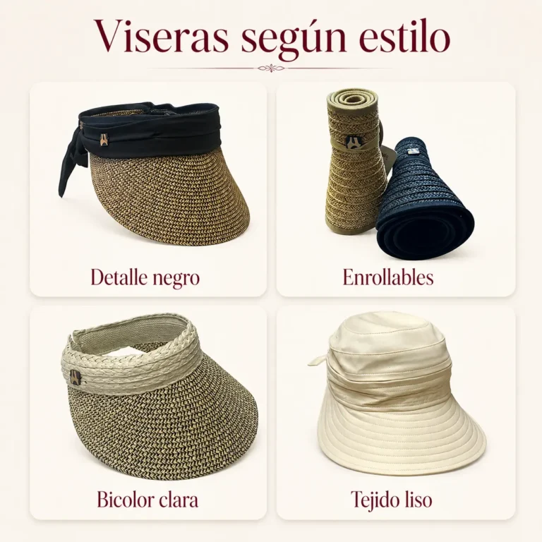 Collage comparativo de viseras de distintos estilos para verano y uso diario